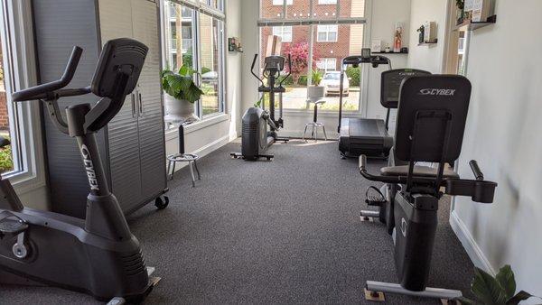 This is the entrance room that house our self powered cardiovascular equipment (Two bikes, One Elliptical and One Treadmill).