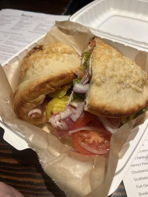 Looks like a hot sandwich but everything was cold, like right out of the refrigerator cold, even the bread.