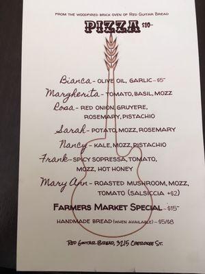 Pizza Menu