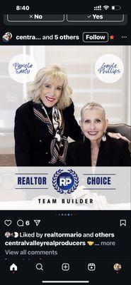 Gayle Phillips and Pamela Santy chosen as Central Valley Real Producers Team Leaders of the year.