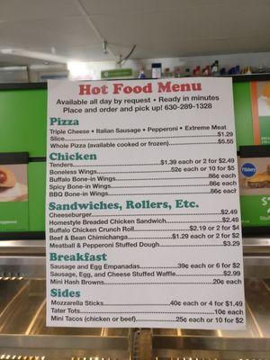 Hot food menu