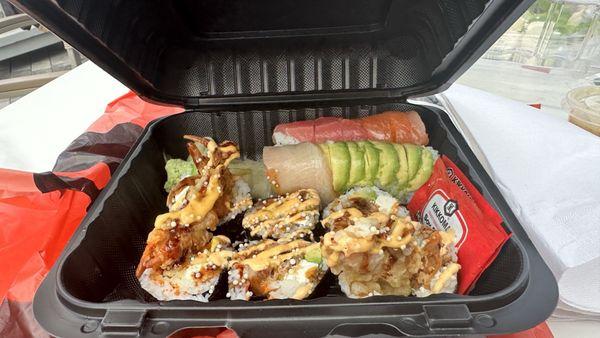 Rainbow roll and spider roll