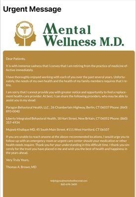 Left patients without any warning and without access to mental health medication