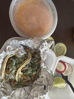 Chicken tacos and rice