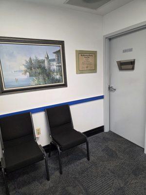 The waiting room and the door to Dr Dietels' office.