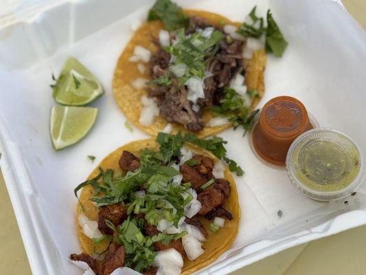 Tacos de maiz o harina ( pastor, fajita, pollo, chicharron, y barbacoa)