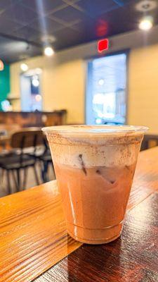 Nutty yam latte with cream cheese cold foam