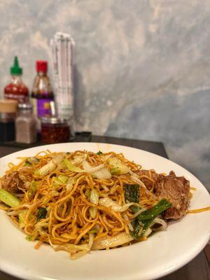 Vegan Chow Mein with mock chicken