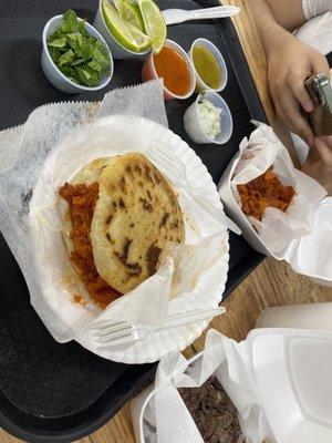 Gordita de chicharrón, 1/2lb of carnitas and 1/2lb of barbacoa