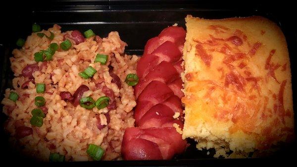 11-4-20: G's Red Beans and Rice, Hot Link and Homemade Cornbread...