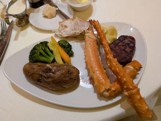 Sirloin and king crab