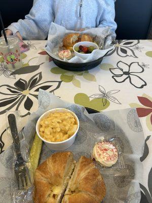 Chicken Salad Melt with mac & cheese as the side, Bacon Cheddar Melt with Fresh Fruit and a Fountain Drink (24 oz.)