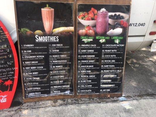 Smoothie menu