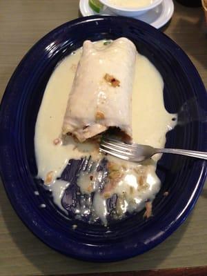 Full of steak and covered with cheese dip