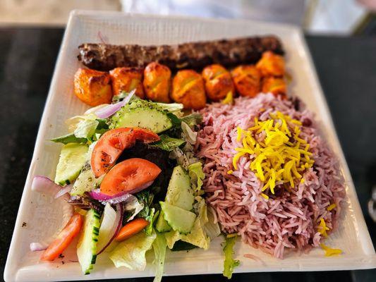 combinatoin kebab plate with cherry rice