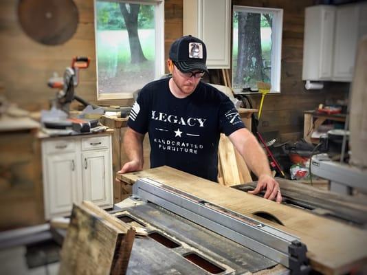 Chase cutting down some beautiful coffee table tops