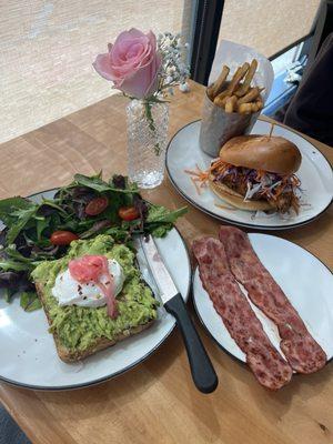 avocado toast, turkey bacon, chicken sandwich