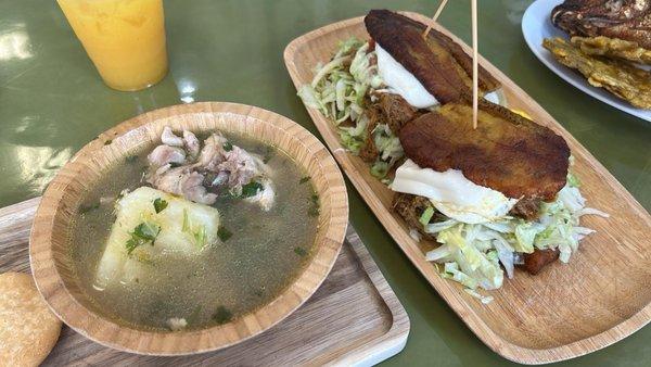 Sancocho y patacon con carne mechada