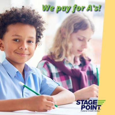 We pay for A's! We give $1 for every A to our Youth Members.