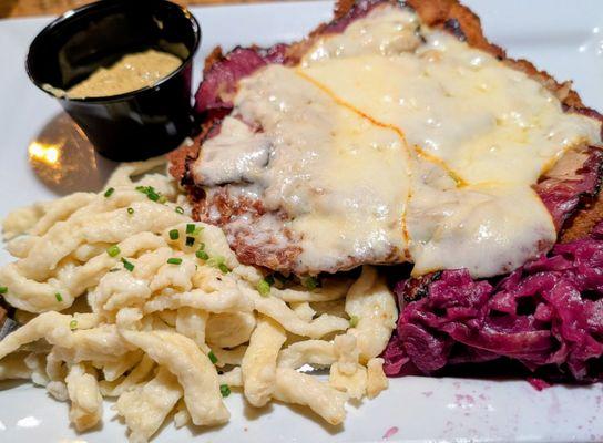 Reuben Schnitzel w/Munster Cheese & cabbage, spätzel sides ~ 9.17.25
