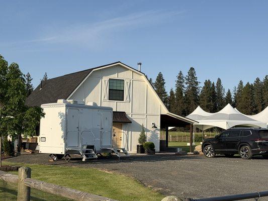 2-stall luxury restroom trailer rental in Spokane Valley, WA.