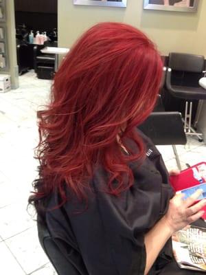 Natural black hair into beautiful rbright red