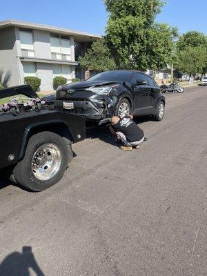 car after accident, before repairs