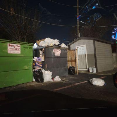Also, the trash is constantly overflowing out of the dumpster. Bags end up in the middle of the street from the dumpster close to the gate.