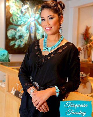 Miss Santa Fe modeling our clothing and jewelry