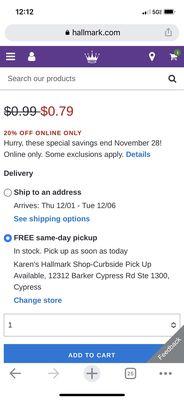 Curbside on the website