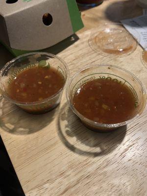 My 2 hot sauces, pour them together & they equal 1