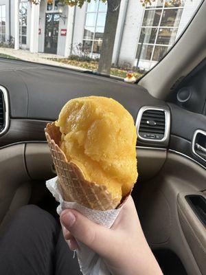 Mango Ice Cream in Waffle Cone
