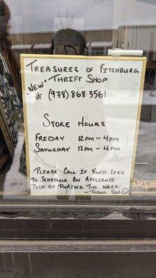 Store hours as of 2/20/21