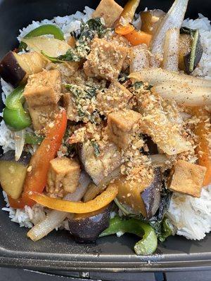 Eggplant stir fry. Added tofu.