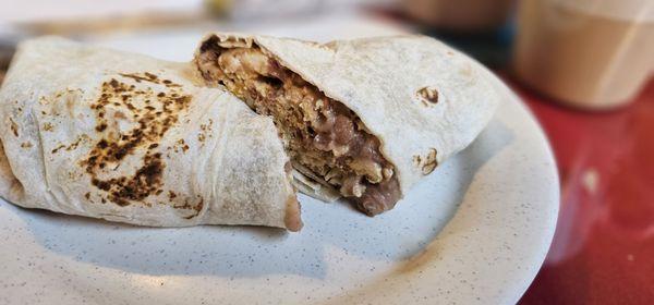 Egg, chorizo, and bean burrito
