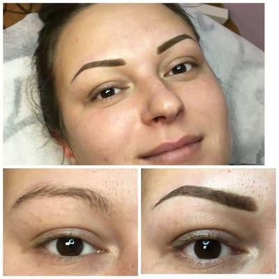 Permanent makeup Brows in powdering technique.
