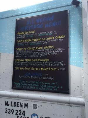 Their menu at the Vegan Food Truck Festival