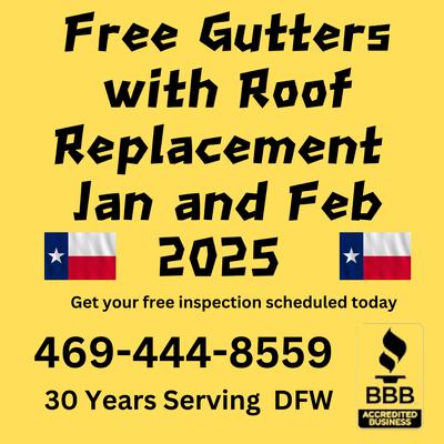 Free Gutters with roof replacement Jan And Feb 2025