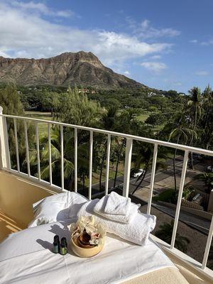 Massage in-room@ The Lotus. Beautiful light trade-winds with the sound of the ocean while having a massage on your balcony