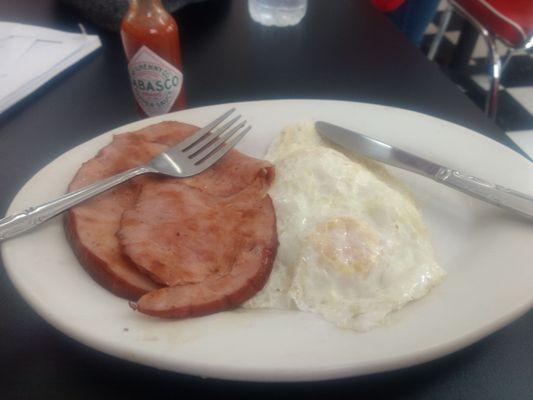 Ham and eggs with Tabasco, hold the toast and taters, please!