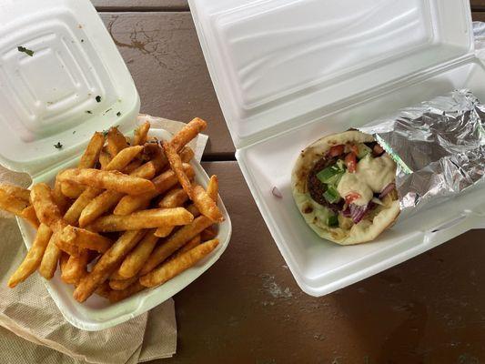 Half order of fries and a falafel gyro