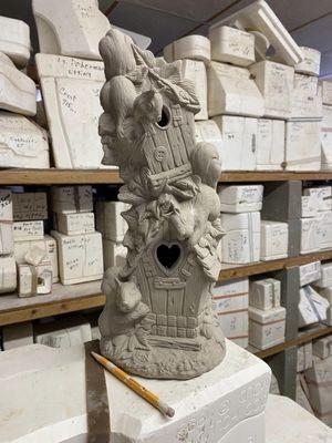 One of many birdhouses available in greenware, bisque and finished for you.