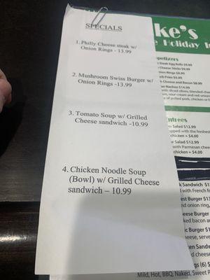 Specials, but no mushrooms