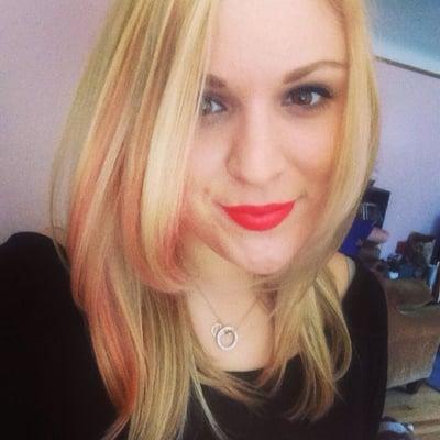 Just got my hair done by Kelsea! Blonde with a hint of coral.  it