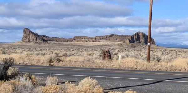 View of Fort Rock from parking lot.