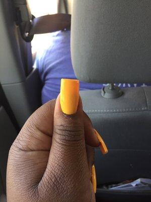 Nails crooked not fixed right don't go to the man he's ruff