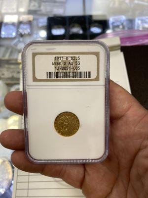 Rare 1911 d $2,5 Indian head gold coin