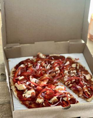 Chicken bbq with vegan cheese. My go to!