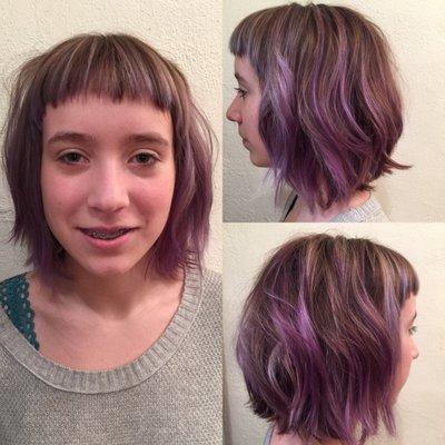 Perfect bangs and soft lavender balayage