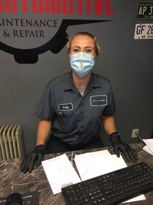 Time for an oil change! Holly is always smiling